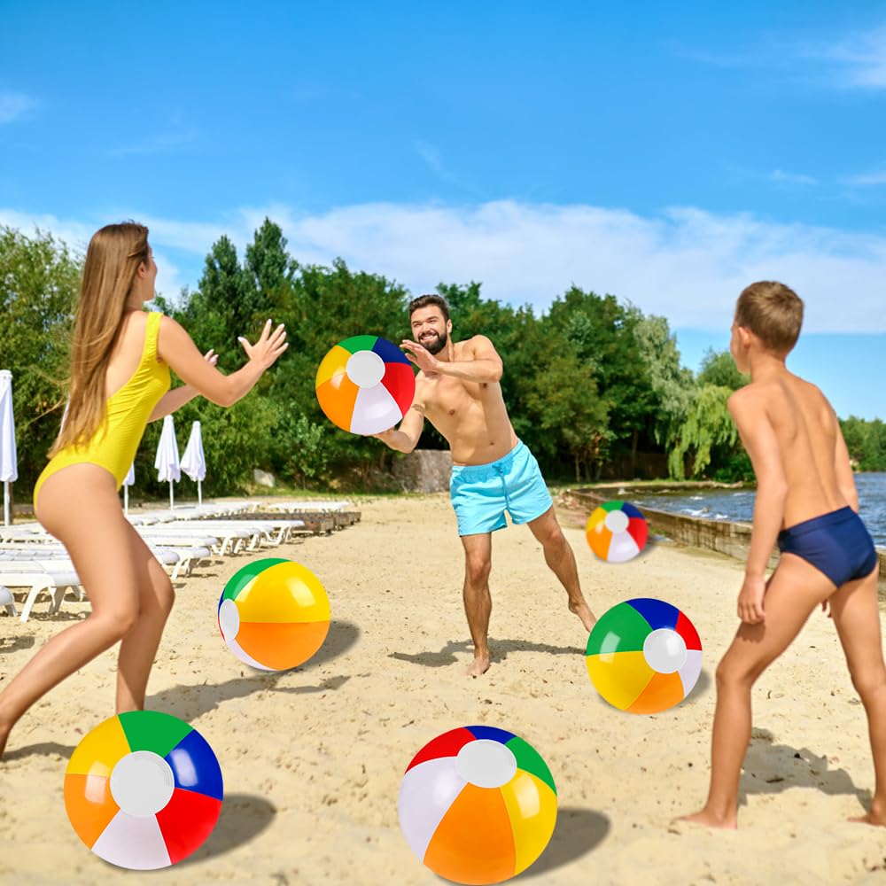 Pack De 12 Pelotas De Playa Inflables De 16 Pulgadas – Arcoíris, Resistentes Y Sin Fugas, Para Piscina Y Regalos De Verano
