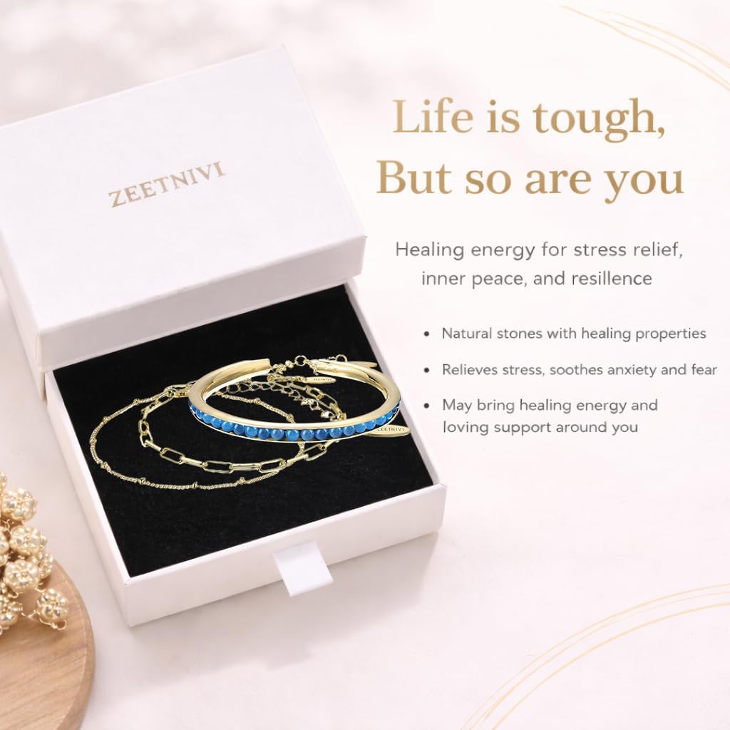 Intentional Healing Stones Bracelet for Women, 3PCS Layered Set with Semi‑Precious Stone Beads, Inspirational Jewelry for Calm Rituals & Emotional Balance