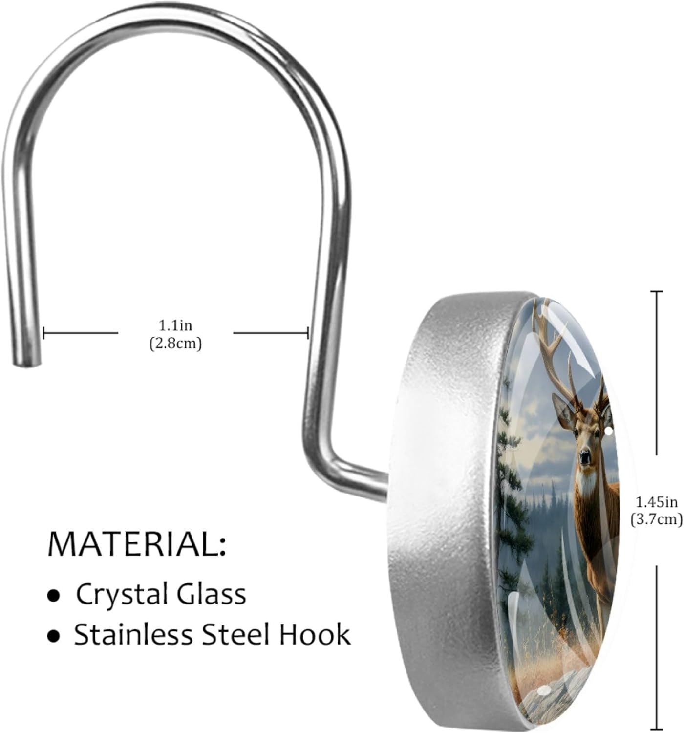 12Pcs Forest Deer Shower Curtain Hooks Rustproof Stainless Steel Decorative Shower Rings Hanger for Living Room Bedroom Bathroom Decor