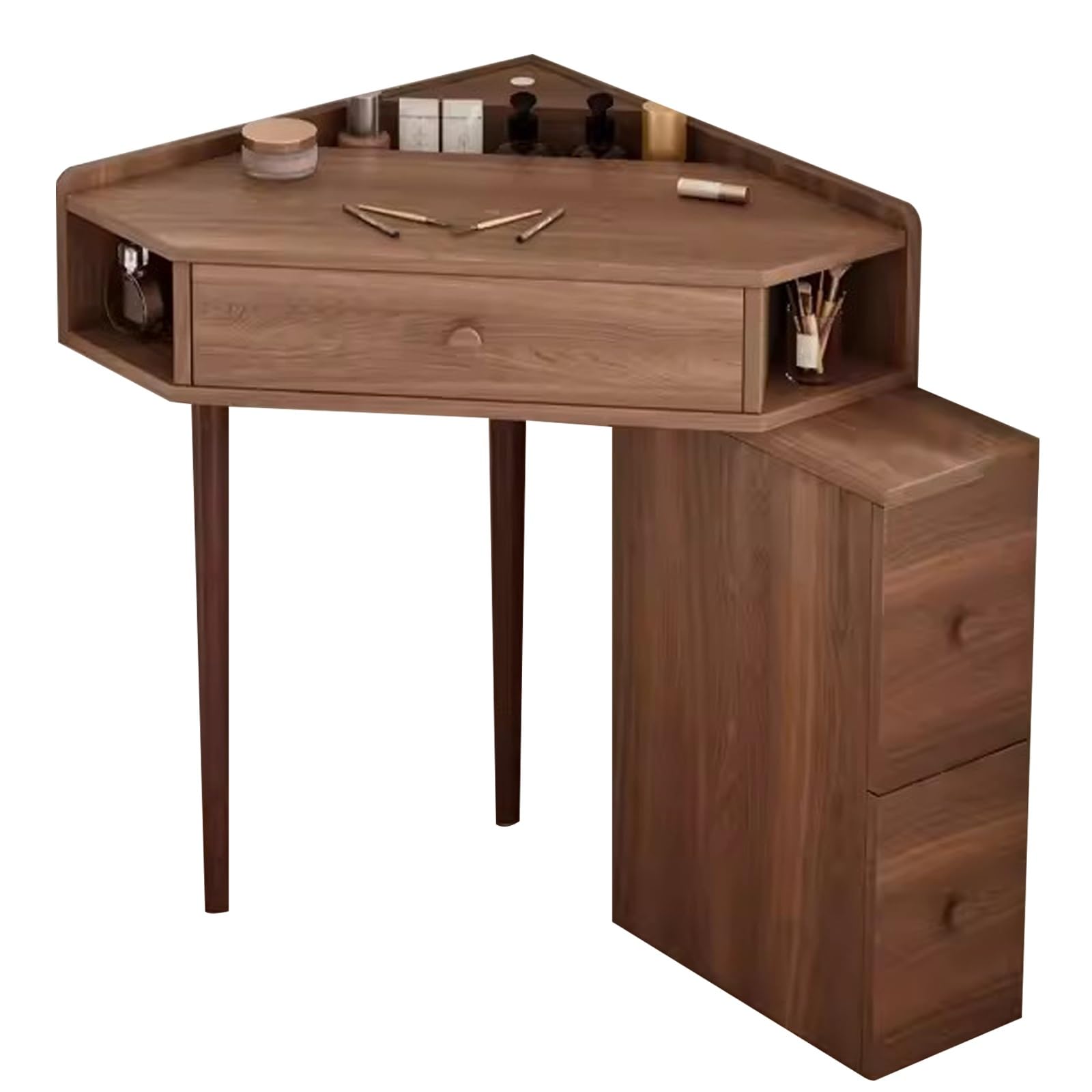 asdchZen Maple Corner Vanity Desk-Space-Saving Triangle Makeup Table With Storage Shelves For Home Office & Small Spaces-Stylish Makeup Vanity & Computer Desk,Walnut