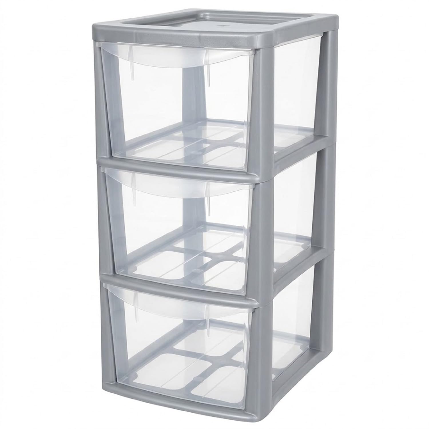 ELMORA'Z Drawer Plastic Storage Organizer Medium Tower Unit Chest Of Storage For Bedroom Kitchen Office Cosmetics Stationary Use Storage Drawer Table Tower Unit (3 Tier Silver Clear)