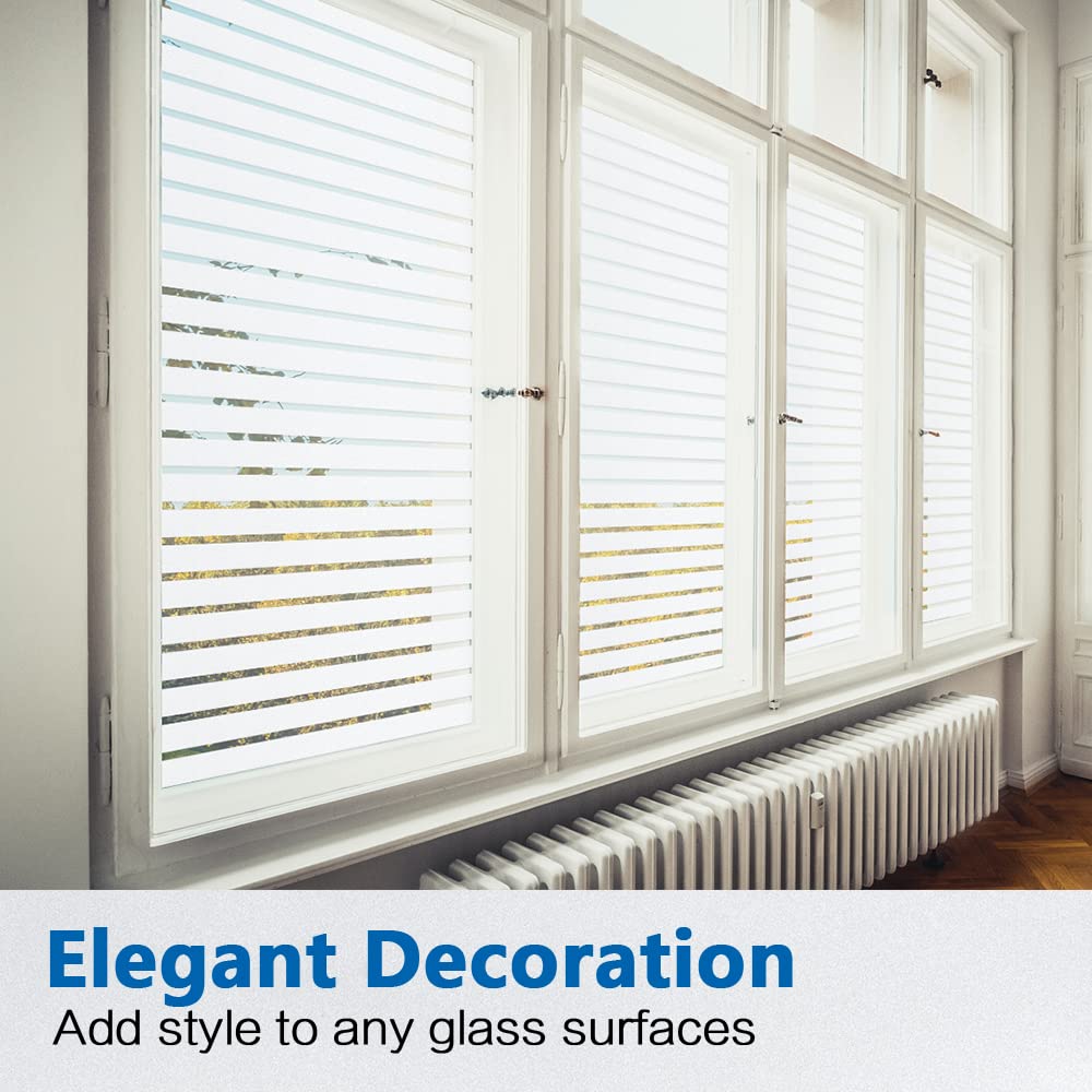 TYSIFUMU Window Privacy Film Frosted Stripe Patterns Glass Window Film Decorative Static Window Cling 3D Decorative Window Vinyl Non-Adhesive Removable Window Sticker for Home (White, 17.5