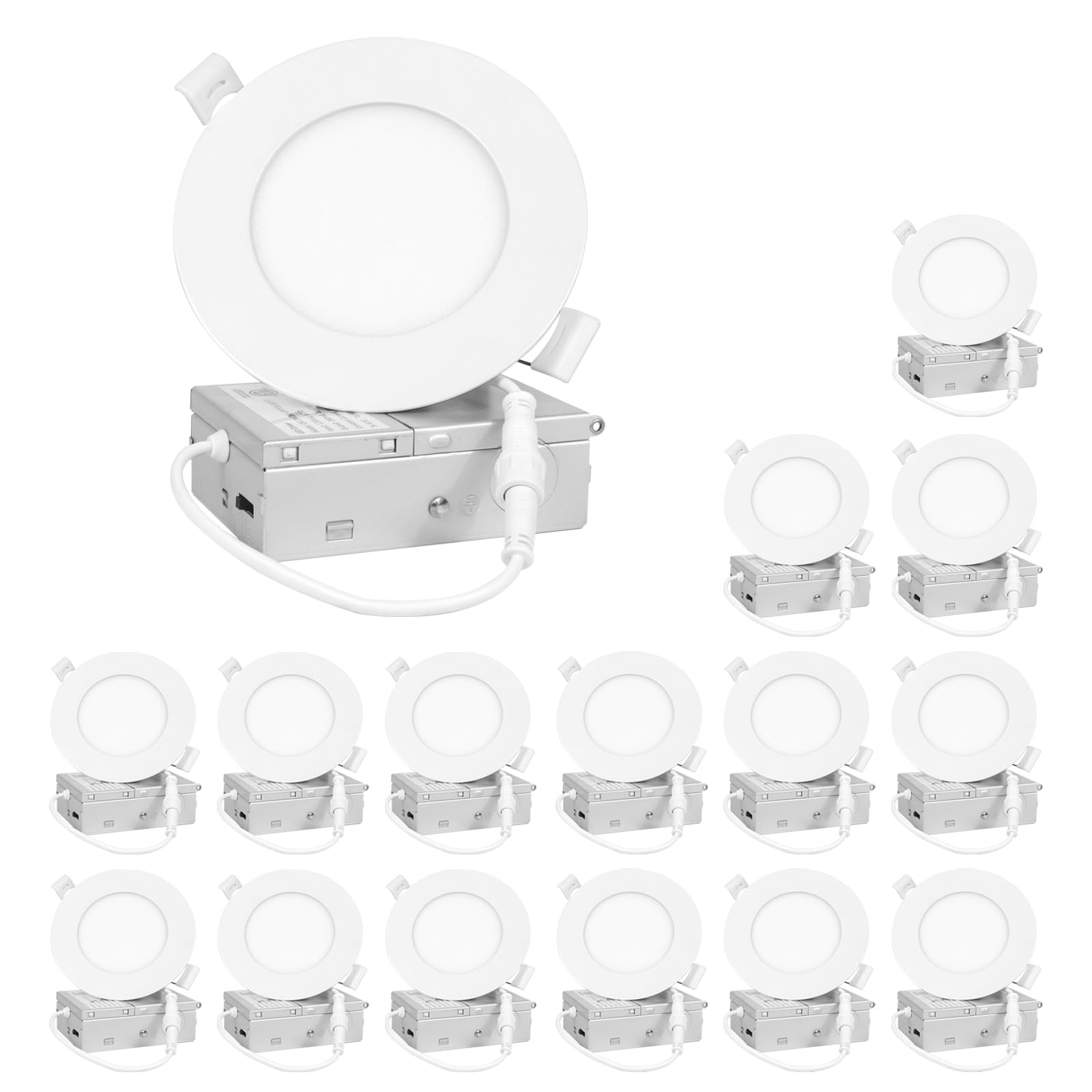 16 sztuk 10 cm jasności 750 lm, ultracienka lampa sufitowa LED z puszką przyłączeniową, ściemniana lampa typu downlight waflowa bez puszki, 9 W, 120 V, ETL FCC