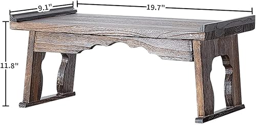 Miniatura 10 de SINOBEST Escritorio de cama para laptop con patas plegables, mesa de bandeja para servir desayuno en la cama, mesa de piso de estilo japonés para té