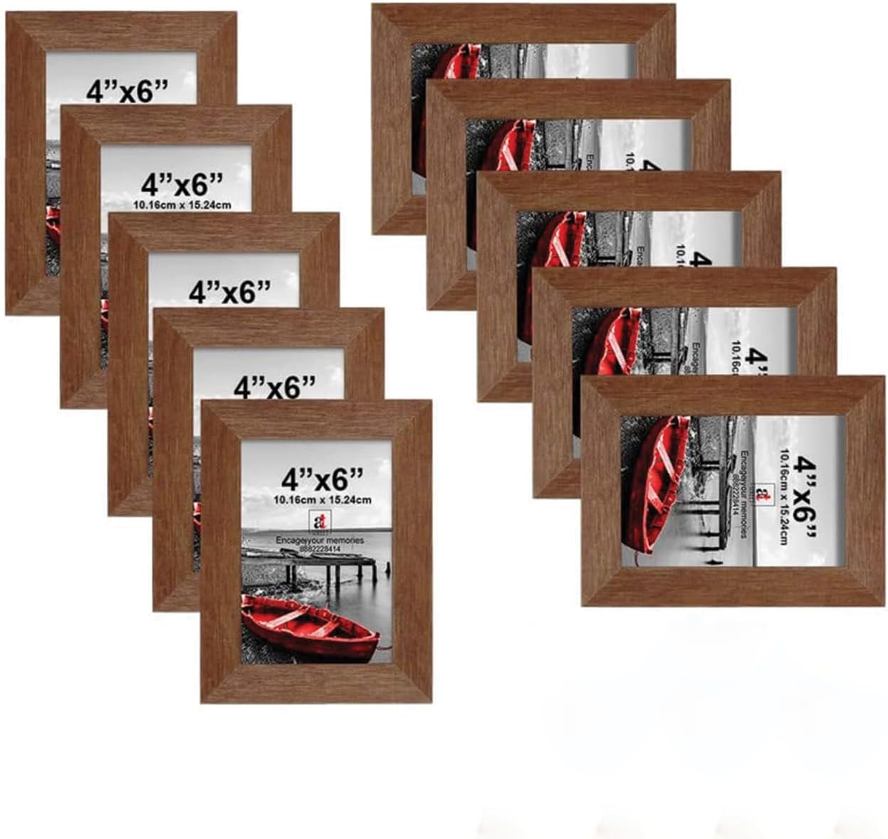 Art Street Set of 10 Individual Wall Photo Frame Brown 4x6 Inches, Picture Frames for Home and Office decoration.