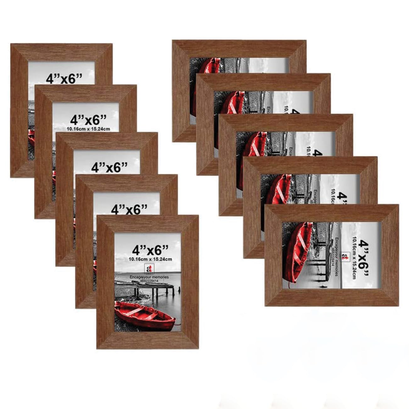 Art Street Set of 10 Individual Wall Photo Frame Brown 4x6 Inches, Picture Frames for Home and Office decorationwith Free Hanging Accessories