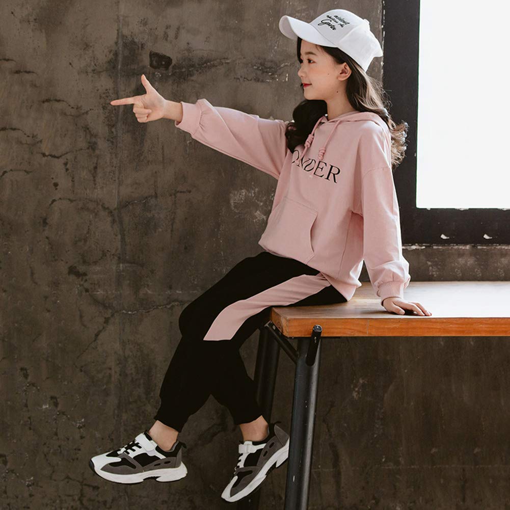 Chándal infantil para niña, chándal de 2 piezas, conjunto de ropa para el tiempo libre (sudadera + pantalones de sudadera) primavera y otoño, Rosa., 134 cm-140 cm