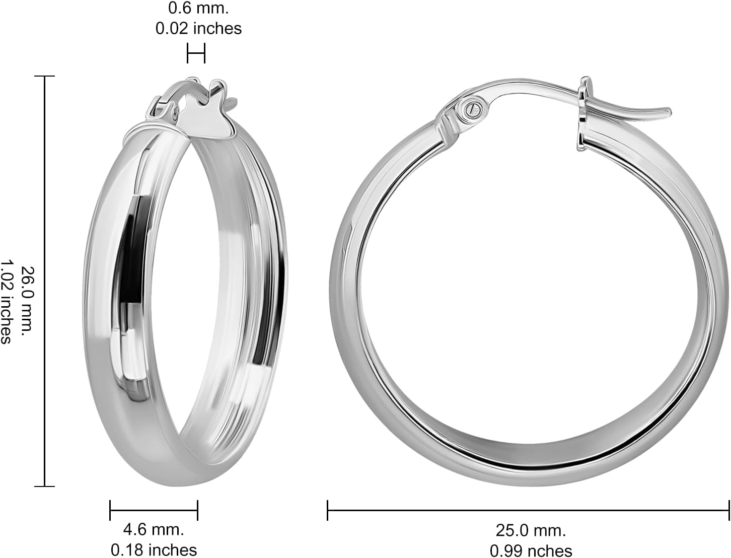 Hoops & Loops 925 Sterling Silver 5mm Wide Half-Round Hoop Earrings for Women, 14K Yellow Gold, Rose Gold Flash Plated 20mm, 25mm, 30mm, 40mm, Trendy Lightweight Hypoallergenic Jewelry - Image 6