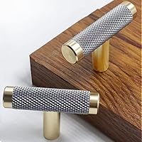 Gutuwellea 10 Pack 2 Inch T Cabinet Knobs - Gold Grey Oxidation Diamond Pattern Aluminum Drawer Pulls