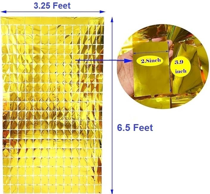 Image of AMFIN (Pack of 2) Square Foil Curtains for Birthday Decoration Photo Booth Props Backdrop Baby Shower Bachelorette Party Decoration - Gold