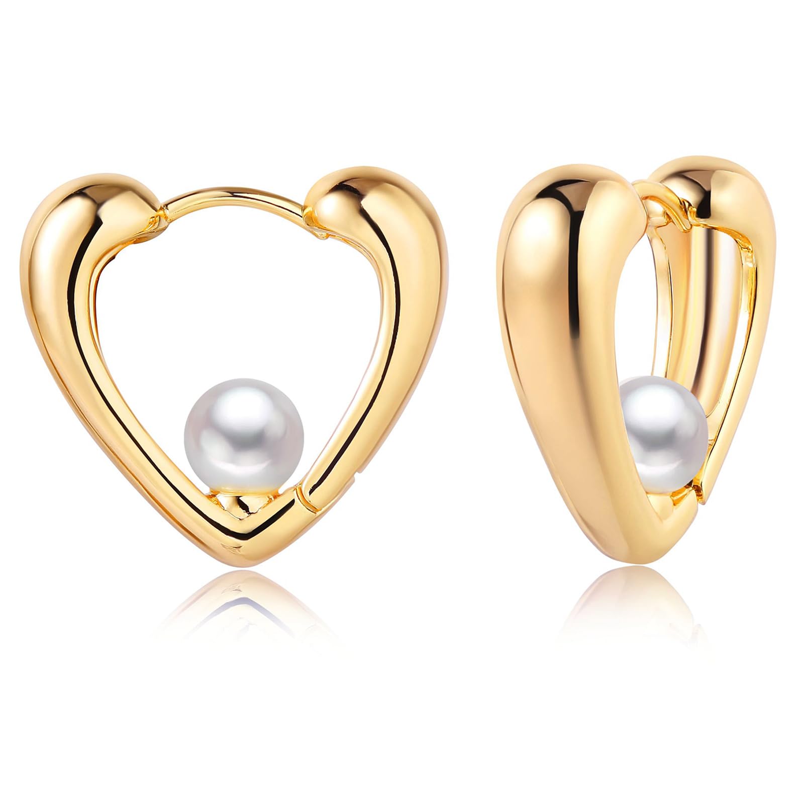 Gold Heart Earrings for Women 18K Gold Huggie Hoop Earrings Dainty Pearl Heart Earrings Handmade Hypoallergenic Ear Jewelry Gifts