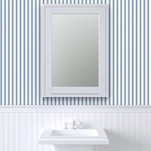 Miniatura 9 de Spoonflower Removable Wallpaper 3ft x 2ft - French Ticking Stripes Striped Pattern Dark Blue White Farmhouse Custom Pre-Pasted Wallpaper