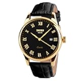 Business Men’s Quartz Wristwatches Roman Numeral Leather Band Casual Water Resist Analog Watches