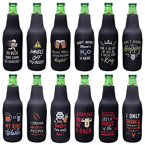 Avery Barn 12 Pack Funny Quotes Neoprene Insulated Zipper Beer Bottle Sleeve Covers