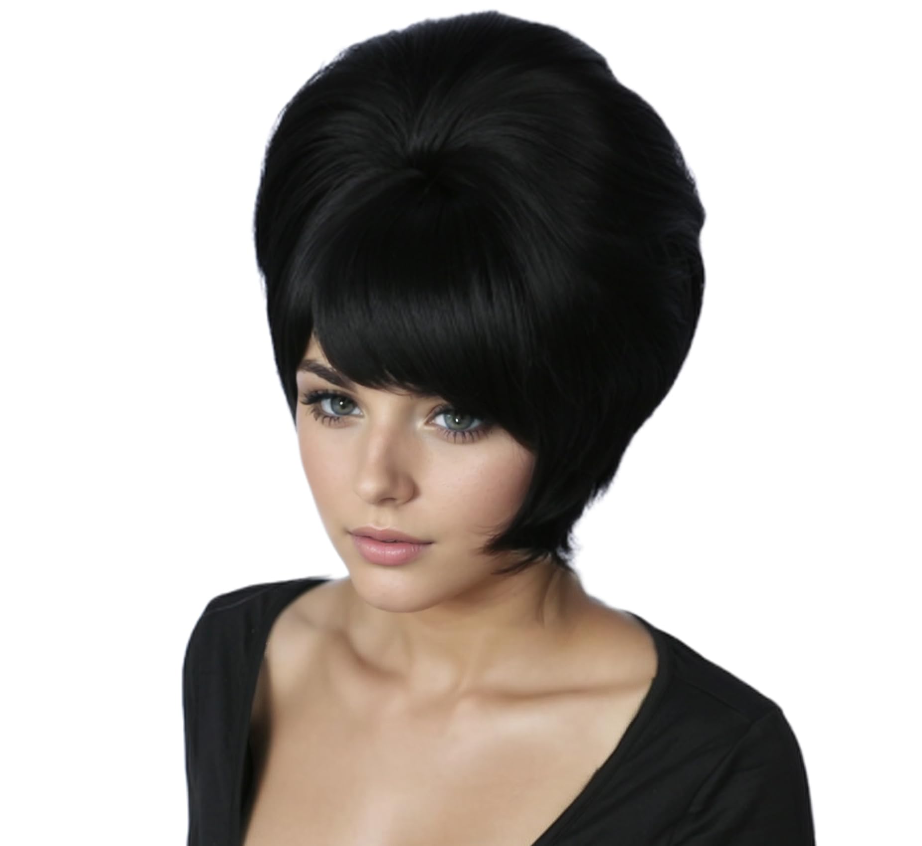 Linfairy 1960s Short Beehive Wig Perfect for Halloween Party Cosplay Bauffant Wigs (Black), 30 centimètres - Image 3