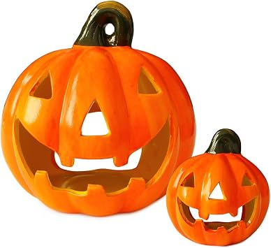Great Pumpkins as Halloween Decoration with Cute Faces - Smiling Decorative Pumpkins Traditional Decorative Pumpkins Autumn Halloween Decoration - Jack O' Lantern Halloween with LED Lantern Table
