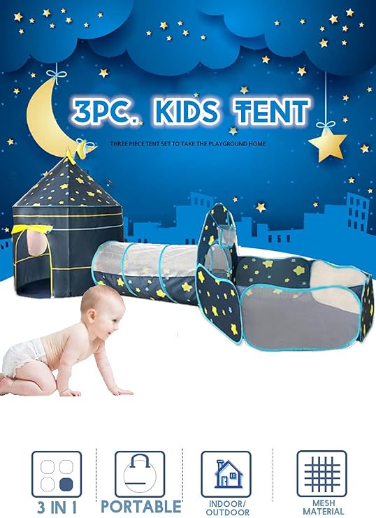 Kids Play Tent and Tunnel, Toddlers Tunnel Playhouse Ball Pit, 3-in-1 Garden Playhouse Tent for Boys Girls Indoor/Outdoor