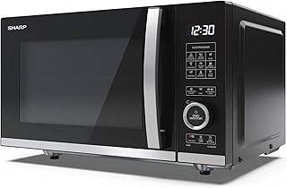 SHARP YC-QG204AU-B Compact 20 Litre 800W Digital FLATBED Microwave with 1050W Grill, 10 power levels, ECO Mode, defrost function, LED cavity light - Black