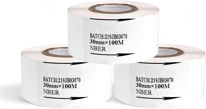 Hot Stamp Foil White 30mm x 100m 3-Pack for Hot Foil Stamping Machine, Date Coding, Batch Numbering, Expiration Marking on Food Packaging, Plastic, Paper, Industrial