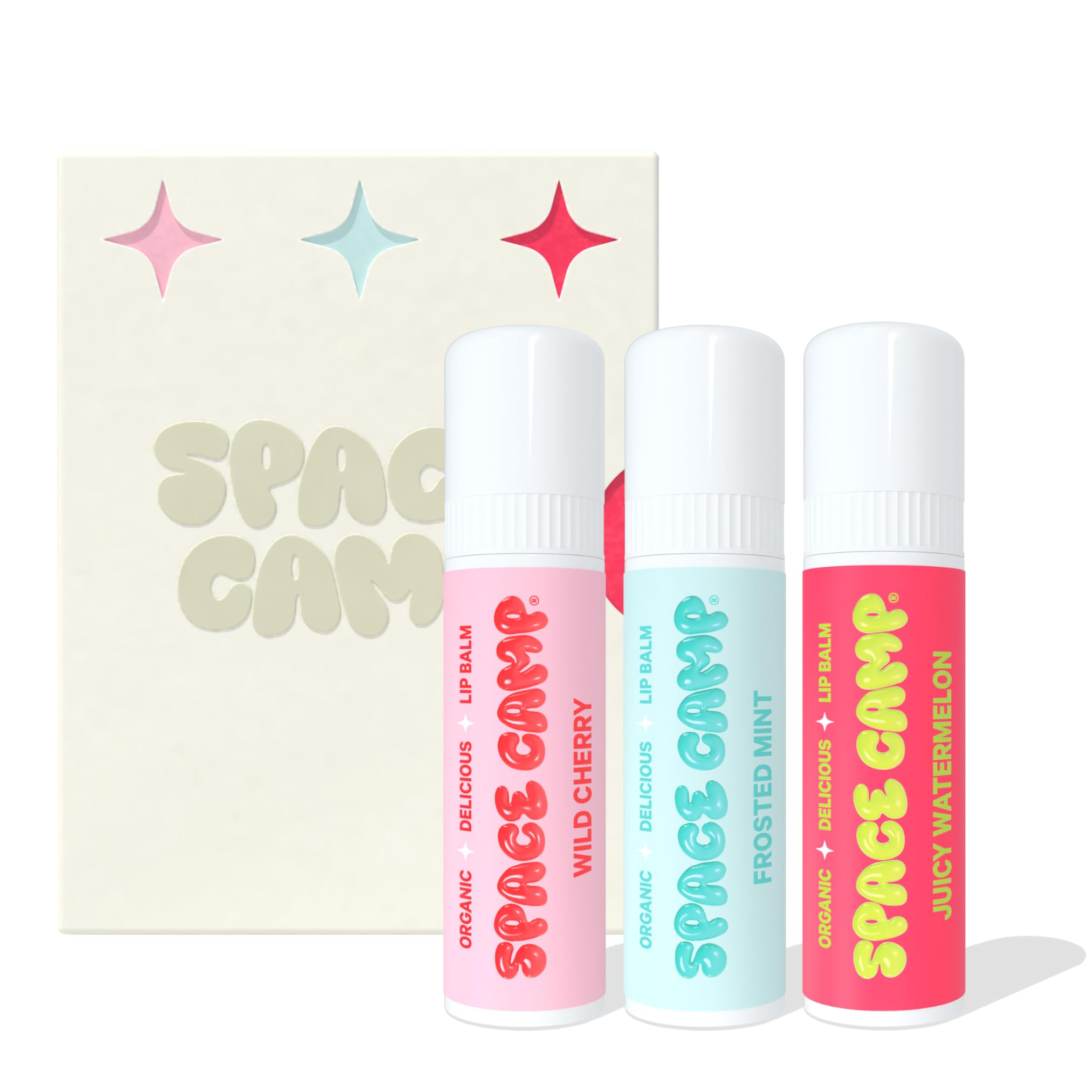 Space Camp Wellness Jumbo Lip Balm - Originals Pack Variety Flavored Balm (Wild Cherry, Juicy Watermelon, and Frosted Mint) - 3 Pack