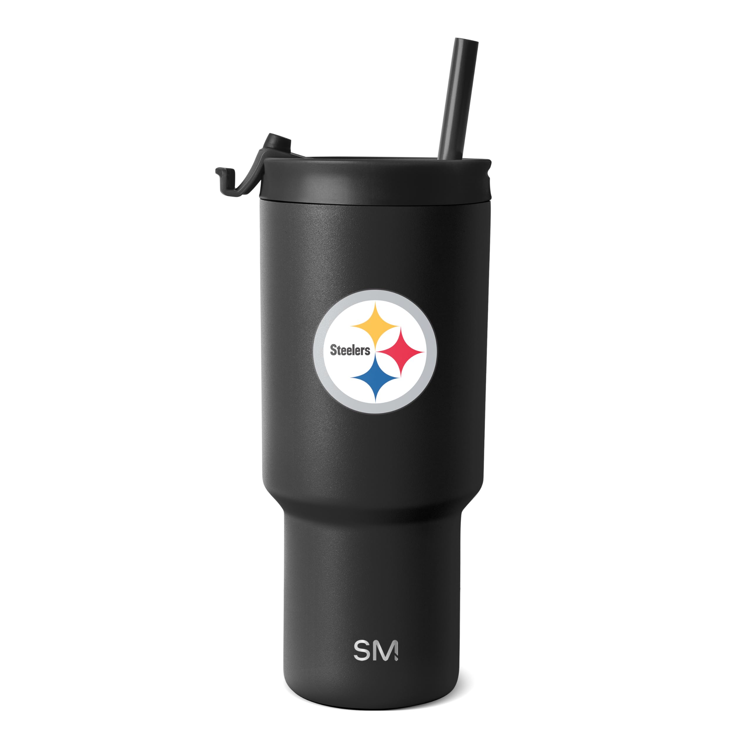 simple modern officially licensed nfl pittsburgh steelers 30 oz tumbler with flip lid and straws  insulated cup stainless steel  gifts for men women  trek collection  pittsburgh steelers