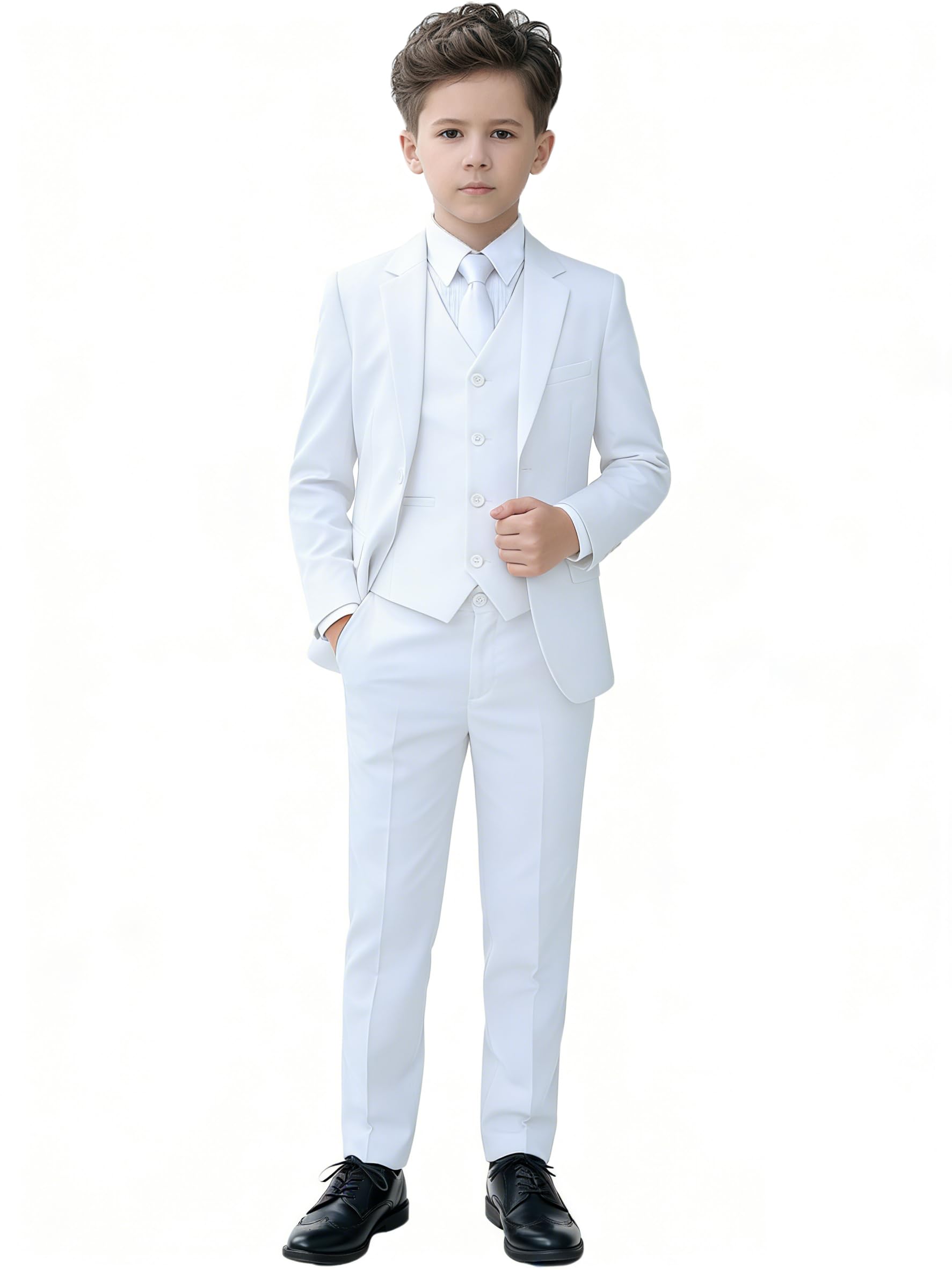 YuanLu Boys Suit for Kids Tuxedo Wedding Ring Bearer Outfit, 5 Piece Boy Slim Fit Formal Suits with Adjustable Waist