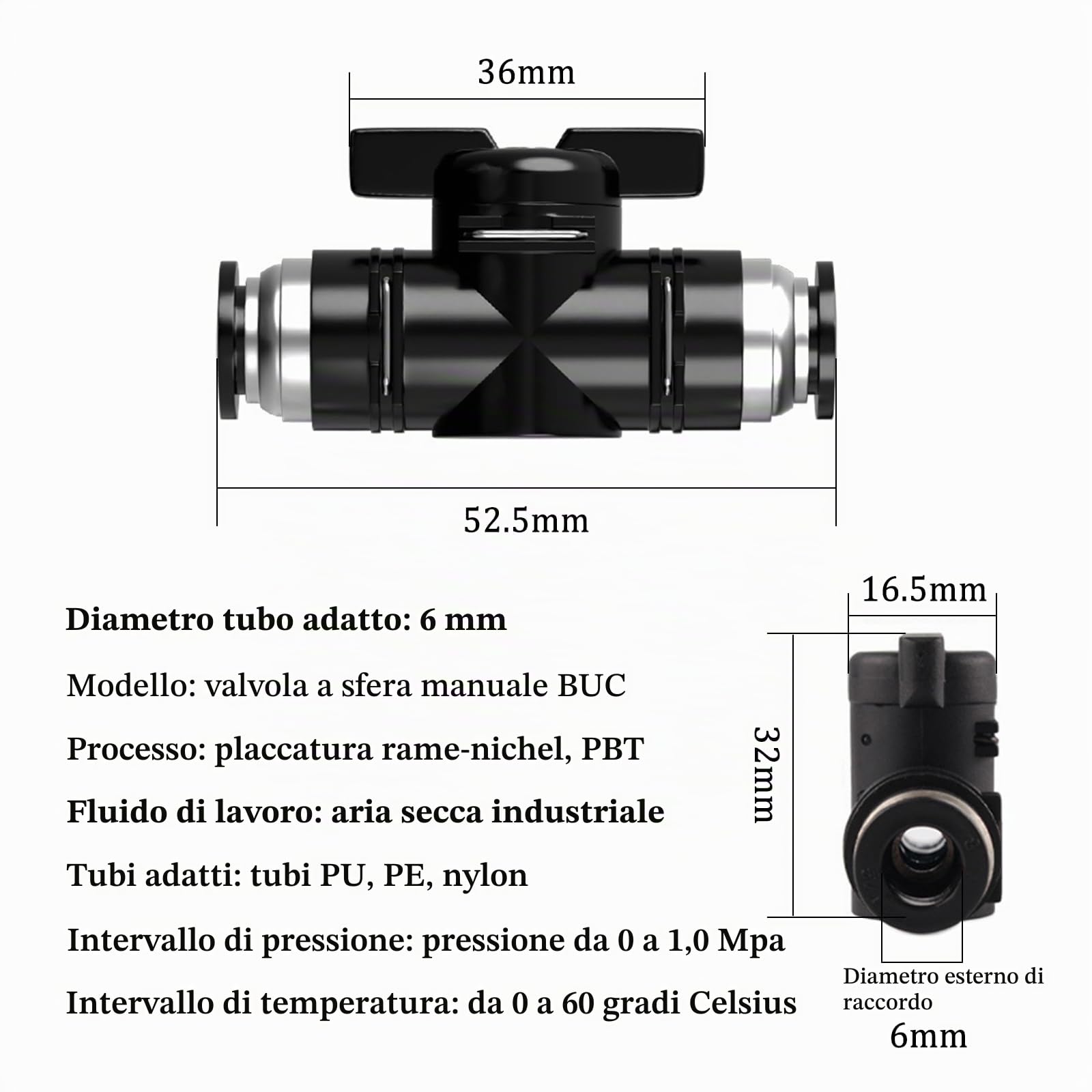 CONNECTION 6 Pezzi Valvola a Sfera Pneumatica 6 mm Connettore Pneumatico Dritto Raccordi per Valvole di Controllo Flusso D'aria Controllo Valvola a Sfera per Tubo Pneumatico e Controllare Gas