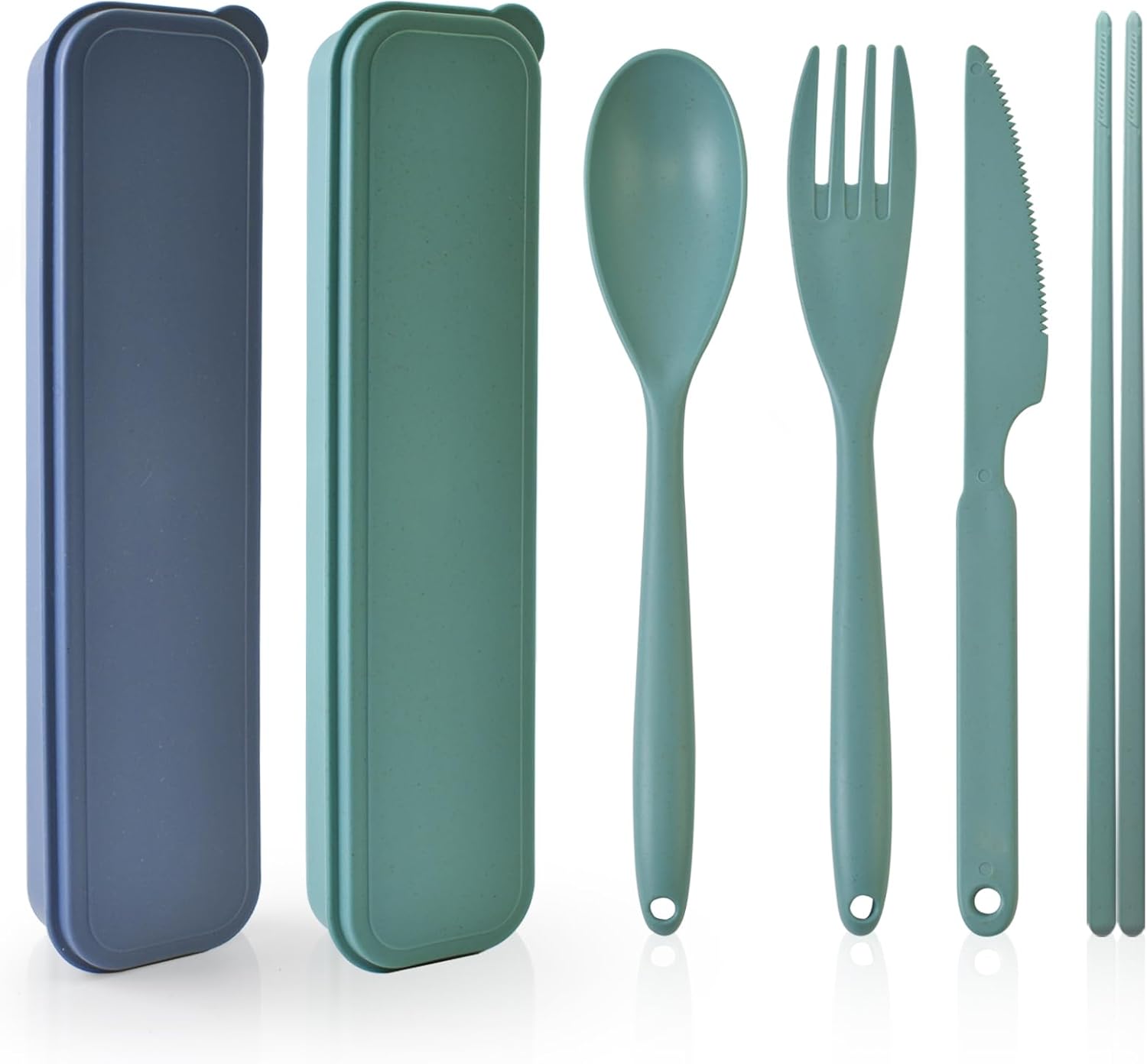 Verlängern Besteck Set, 2 Pcs Camping Besteckset mit Koffer, Kunststoff Reisebesteck Löffel Messer Gabel Essstäbchen Etui, Campingbesteck Tragbares Wiederverwendbares für Picknick Outdoor