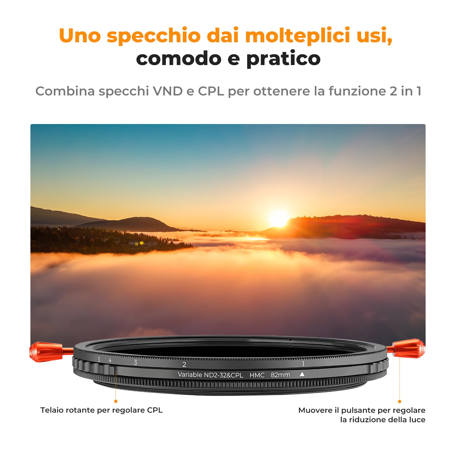 K&F CONCEPT Nano-Klear 67mm Filtro Variable ND2-32 (1-5 Stops) & Polarizzatore CPL 2 In 1, Filtro ND2-32 Densità Neutra & CPL in Vetro Ottico