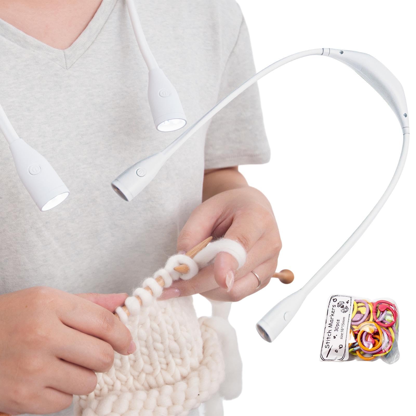 Luz de lectura de libros, luz LED para tejer, lámpara manos libres | portátil ajustable, lámpara de ganchillo USB para camping, dormitorio, sala de estar