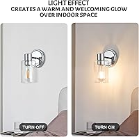 Vista 4 de Apliques de Pared de Baño de 2 Luces con Cristal Transparente, Luces de Pared de Baño Sobre Espejo, Luces de Tocador Cromadas con Base E26