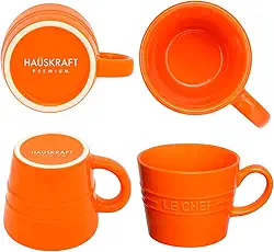 Caneca Le Chef em Cerâmica, 110ml, conjunto com 4, Ideal para Café e Espresso – Laranja