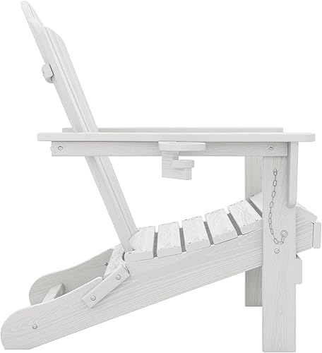 Miniatura 3 de KINGYES Silla Adirondack plegable, sillas de patio HDPE para todo tipo de clima con soporte para tazas, sillas de madera texturizada para hoguera