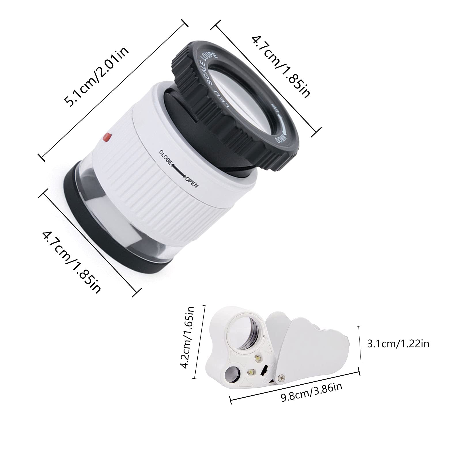 2 Pezzi Lente Di Ingrandimento Per Gioielli, 30X 60X 90X Tascabile Con Luce LED E UV, Per Diamanti, Pietre Preziose, Monete, Francobolli (Nero - Foto 12