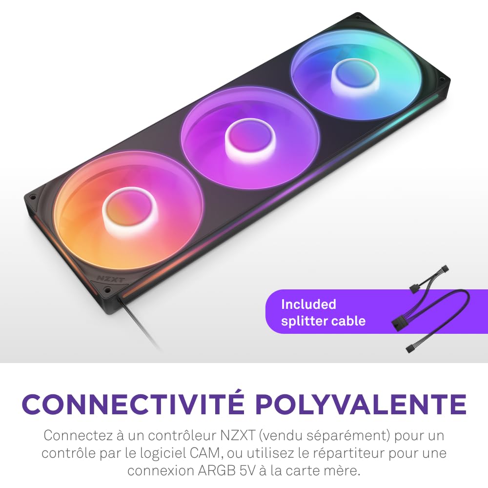 NZXT F420 RGB Core - Unité de ventilateur à cadre unique de 420 mm avec 3 ventilateurs RGB de 140 mm - Contrôle de la vitesse et de l'éclairage - Haute pression statique et flux d'air - Noir