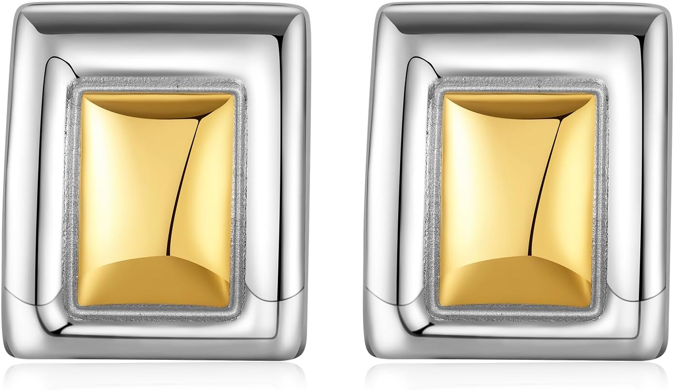 Mixed Metal Knot Earrings Trendy Large Gold Stud Hypoallergenic Stainless Steel