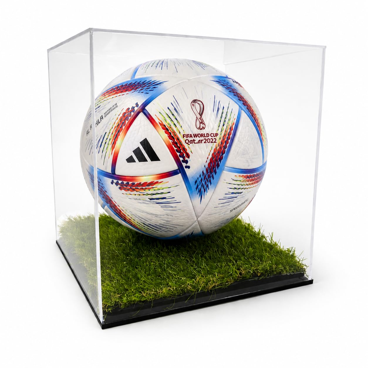 Plasticraft Displays Black Acrylic Football Display Case With Grass Base – 250 Mm Cube Memorabilia Display Box For Footballs & Collectibles – Dust-Proof Showcase