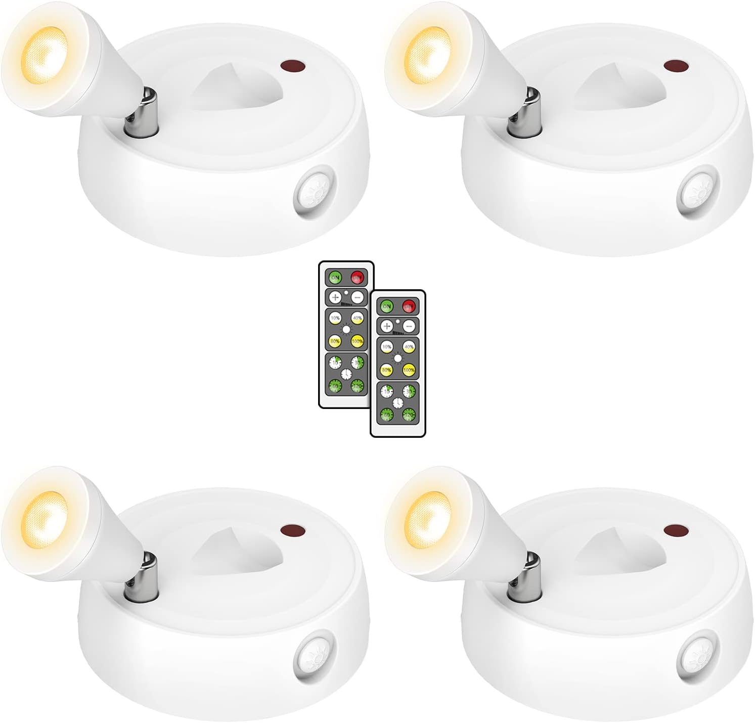 Olafus 4 Pack Spotlight Indoor Battery Operated, Dimmable LED Accent Light Remote Control, 2700K Warm White Small Uplight Focus Light for Display Painting Picture Artwork Closet