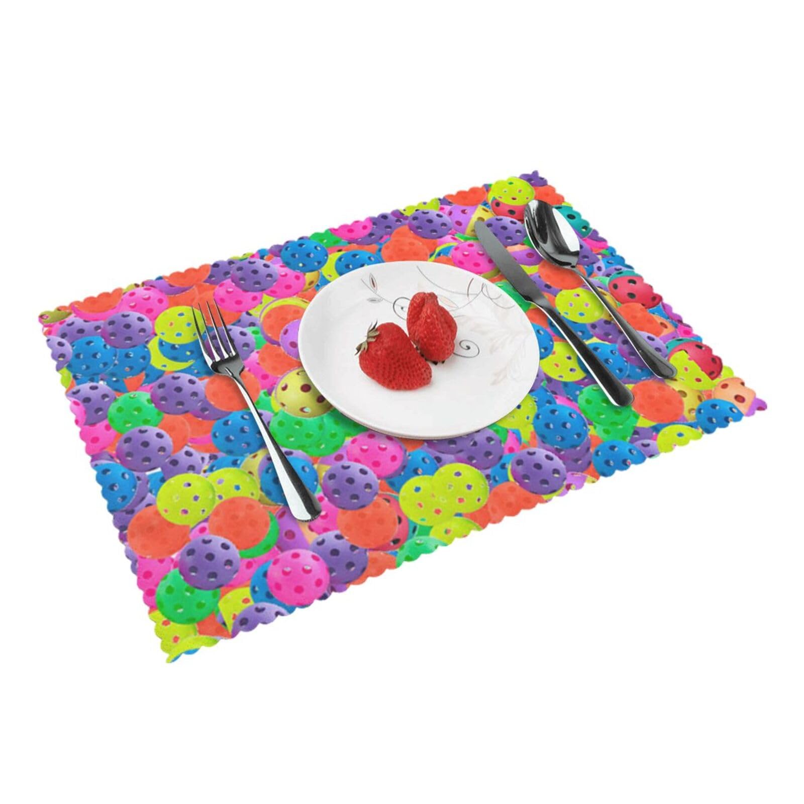 Pickleball Balls Colors Pattern Printed Placemats Set of 4 PCS Washable Placemat for Kitchen Table Heat-resistant Table Mats 45x30 CM
