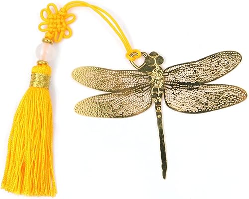 Alnicov Marcapáginas de metal con borlas, marcapáginas de libélula de latón dorado, un regalo único para los amantes de los libros o bibliotecarios