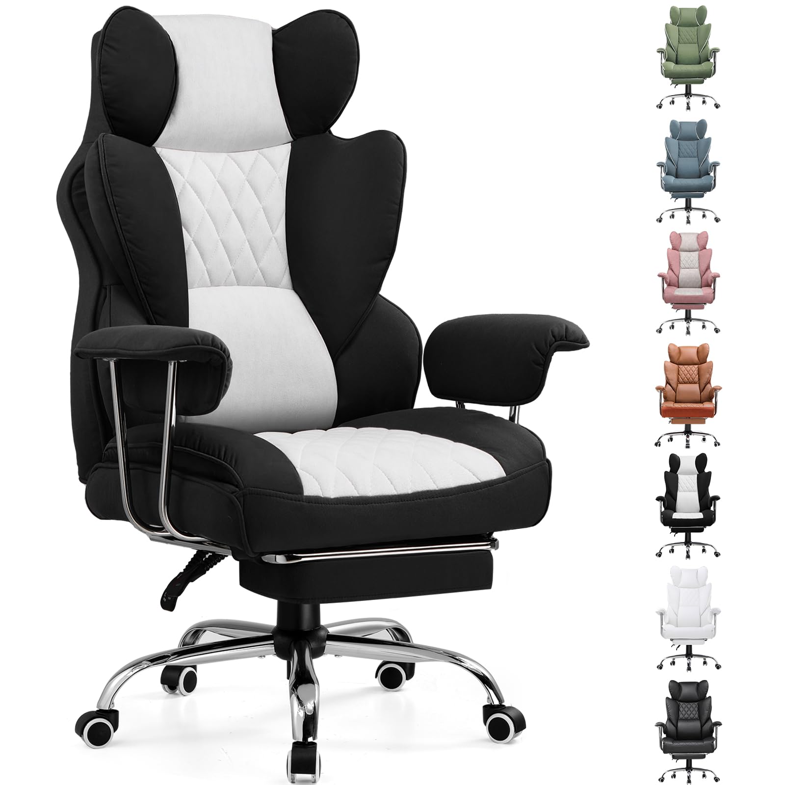 GTPLAYERGaming Chair, Executive Office Desk Ergonomic Computer Chair with Footrest Heavy Duty High Back Lumbar Support Home Recliner Swivel Chairs (Black-Grey)