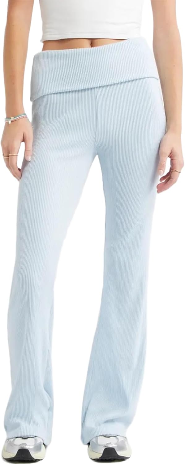 Flare Pants for Women Ribbed Knit Contrast Waist Stretch Y2K Bell Bottom Leggings Teen Girls Lounge Yoga Pant