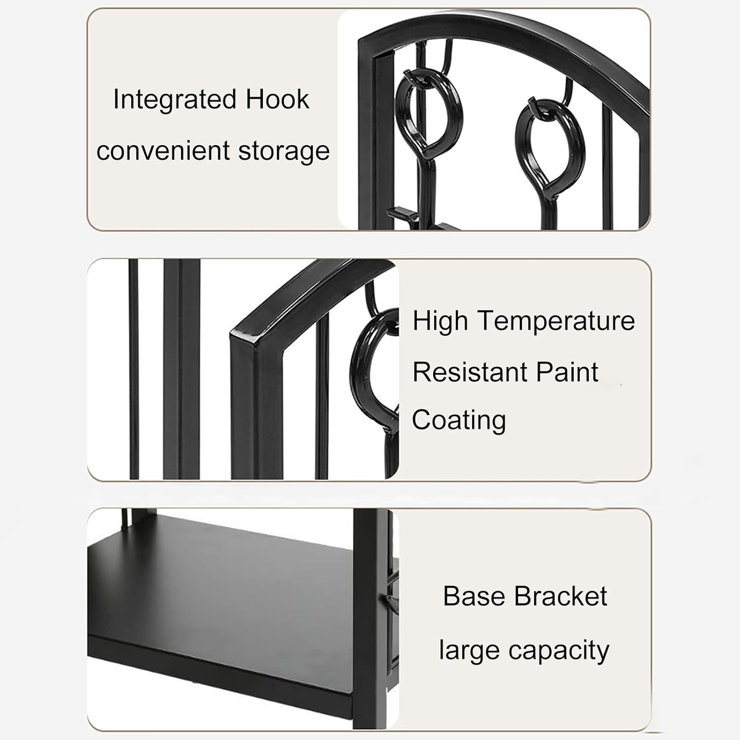 Gtzly Fireplace Accessories, Fireplace Log Rack with Fireplace Tools Set, Fire Wood Holder with Tongs, Poker, Brush and Shovel, Metal Firewood Rack Indoor Outdoor