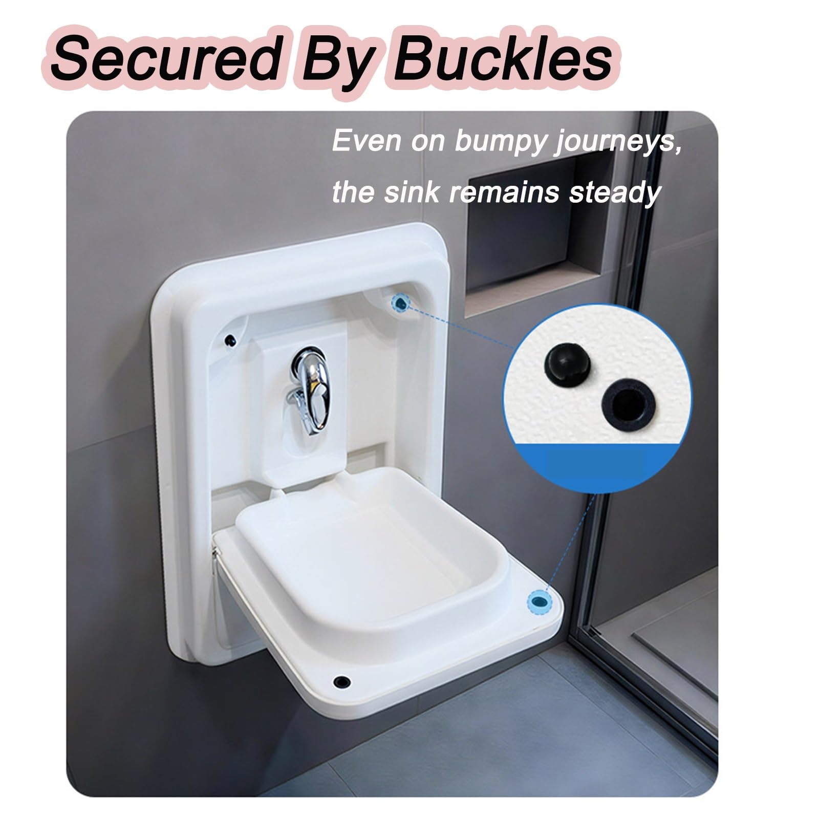Fregadero Camper de Acrílico, Lavabo Caravana Plegable con Grifo de Agua Fría y Caliente, Diseño de Drenaje Rápido, Lavamanos para Baño y Cocina de Caravanas