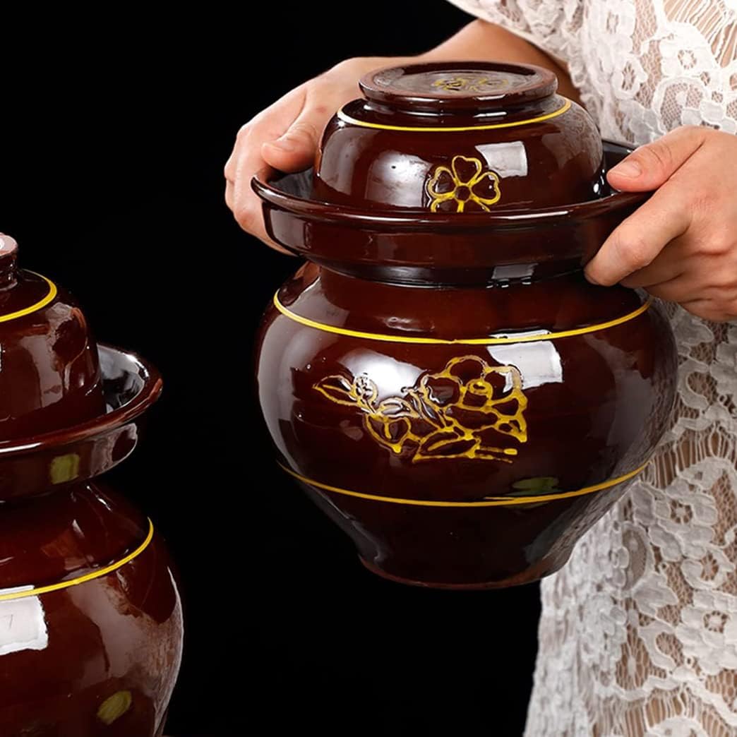Traditional Chinese Porcelain Pickle Jar, Thickened Ceramic Fermentation Crock Pickling Pot,Fermenting Jar with Water Seal Airlock Lid Stoneware Fermenter for Kimchi M