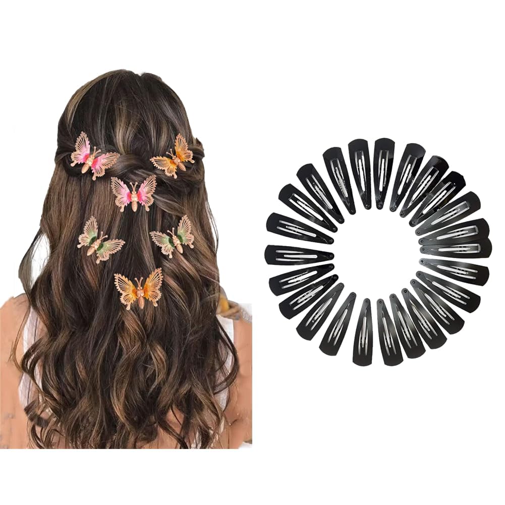 Temperia Hair Accessories Stylish For Juda Bun-Hairstyle Decoration Bride Clips-Pack Of 6 – Green Tic Tac Hair Clips for Girls (Pack of 24pcs) (5cm) (Matte Black) – Tik Tak Pins for Women