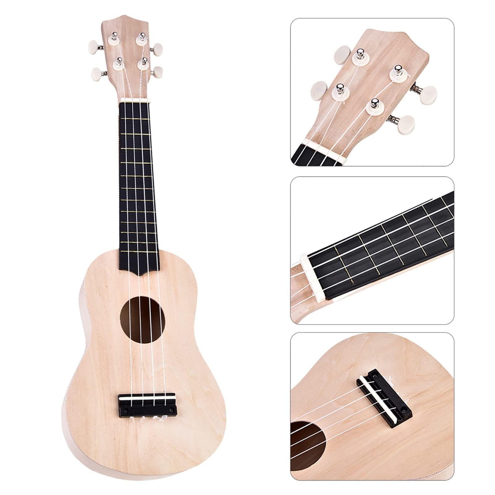 Kit de ukelele de 21 pulgadas DIY Wood, Basswood 4 String Ukelele Kit de bricolaje Instrumento Instrumento de cuerda Ukulele para niños Adultos Principiantes