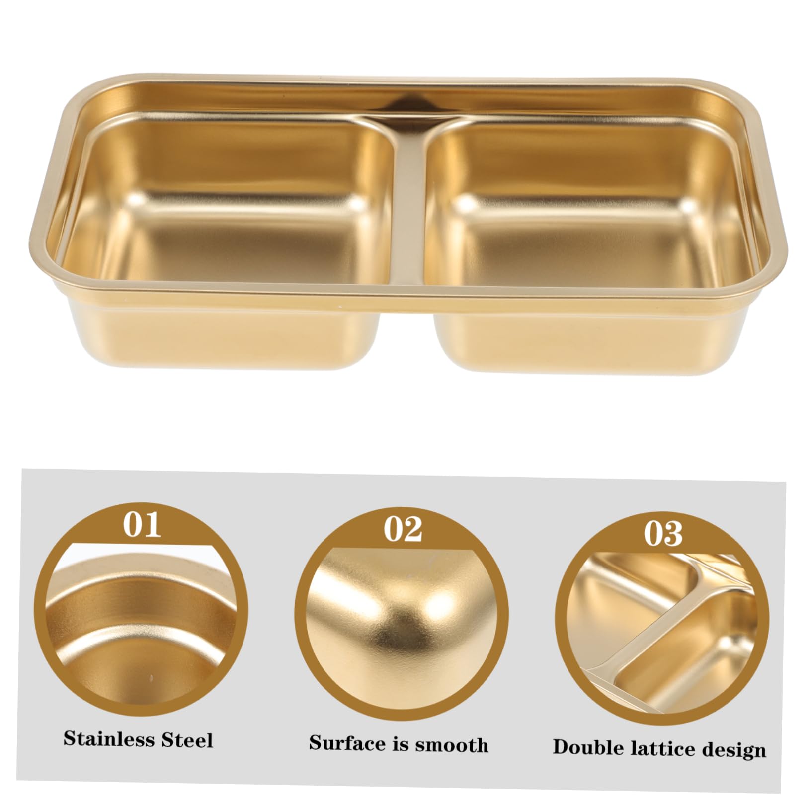 Unomor Korean Seasoning Box Condiment Pan Saucer Plates Diet Plates Dessert Bowls Silver Tray Portion Bowl Bandejas Para Comida Candy Plate Kitchen Sauce Cup Golden 304 Stainless Steel