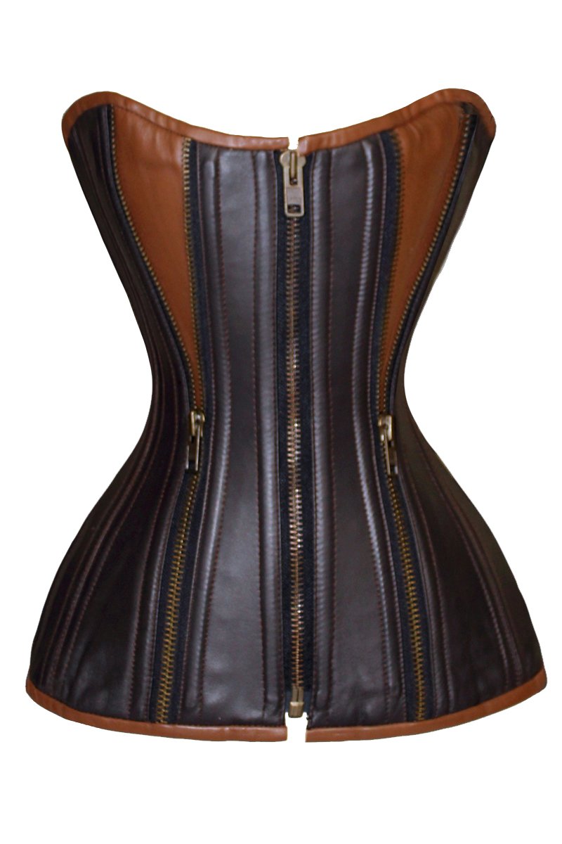 luvsecretlingerie Heavy Duty 24 Double Steel Boned Waist Training Genuine Leather Overbust Tight Shaper Corset 8413-LE