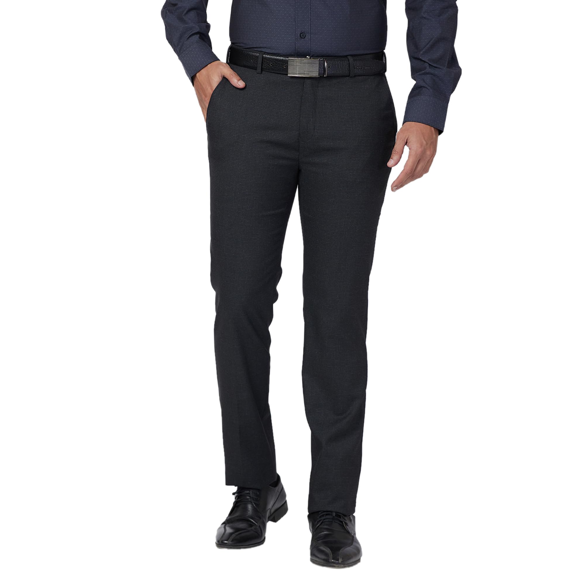 Men Slim Fit Checks Pattern Poly Viscose Blend Pleatless Formal Trouser